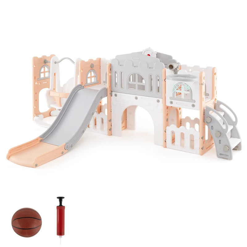 10-in-1 Toddler Swing and Slide Set Climber Playset with Basketball Hoop by DirectDeals