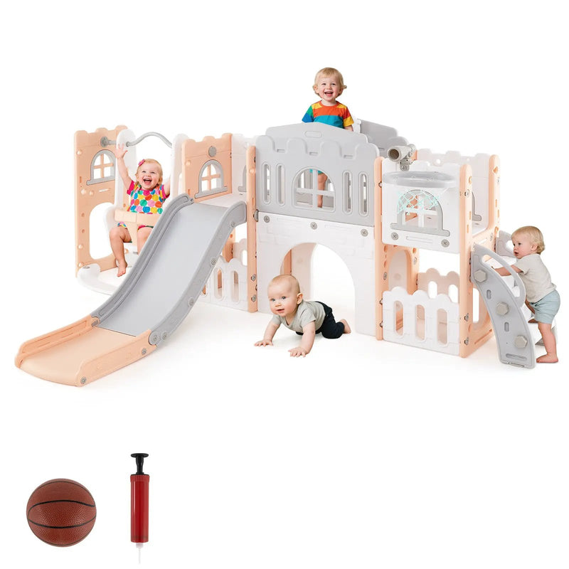 10-in-1 Toddler Swing and Slide Set Climber Playset with Basketball Hoop by DirectDeals