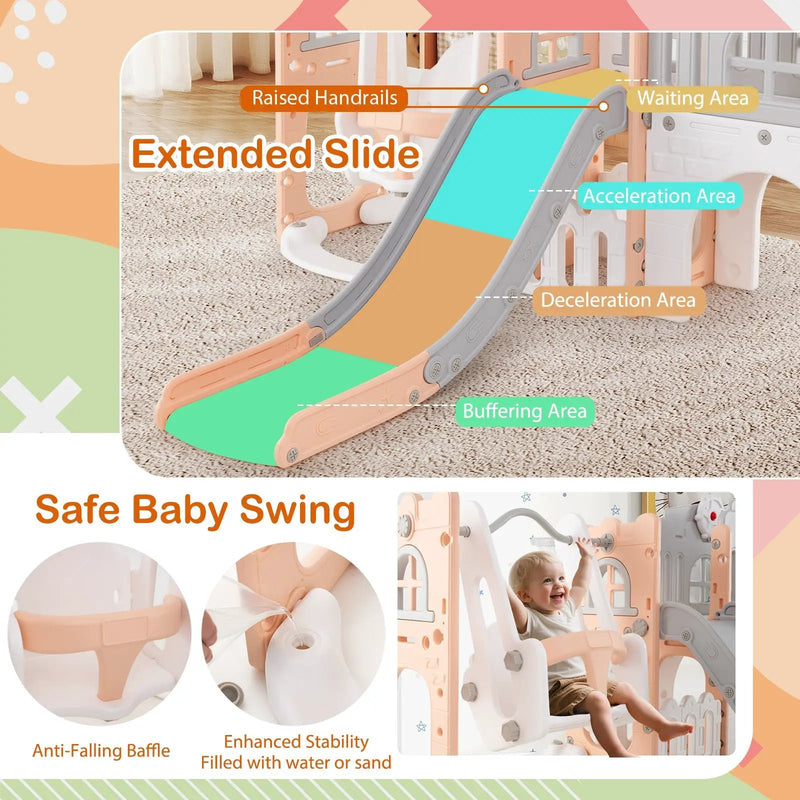 10-in-1 Toddler Swing and Slide Set Climber Playset with Basketball Hoop by DirectDeals