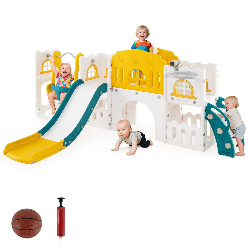 10-in-1 Toddler Swing and Slide Set Climber Playset with Basketball Hoop by DirectDeals