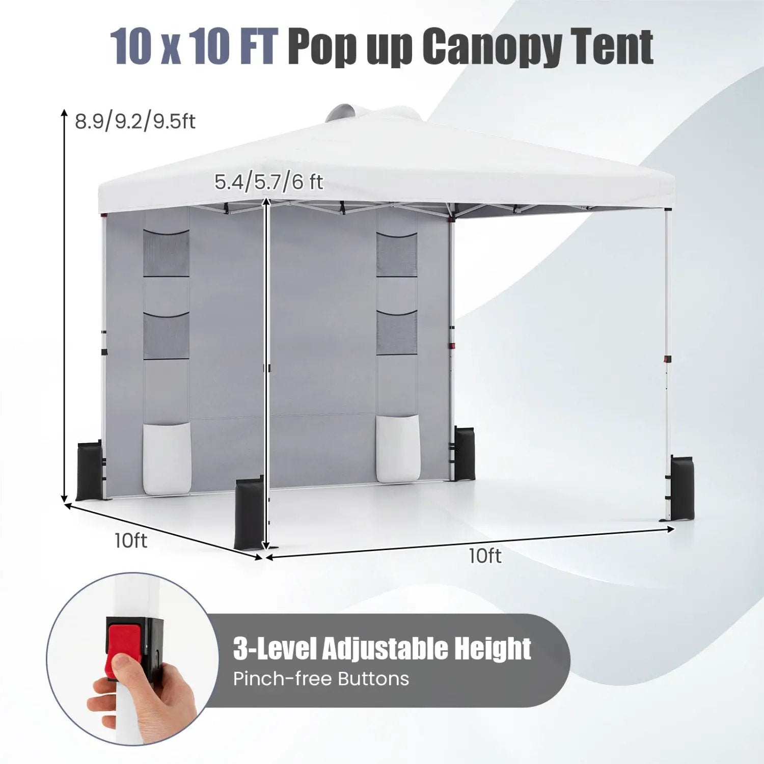 10 x 10 FT Pop up Canopy Tent with Sidewall 6 Pockets Instant Setup Commercial Gazebo by DirectDeals