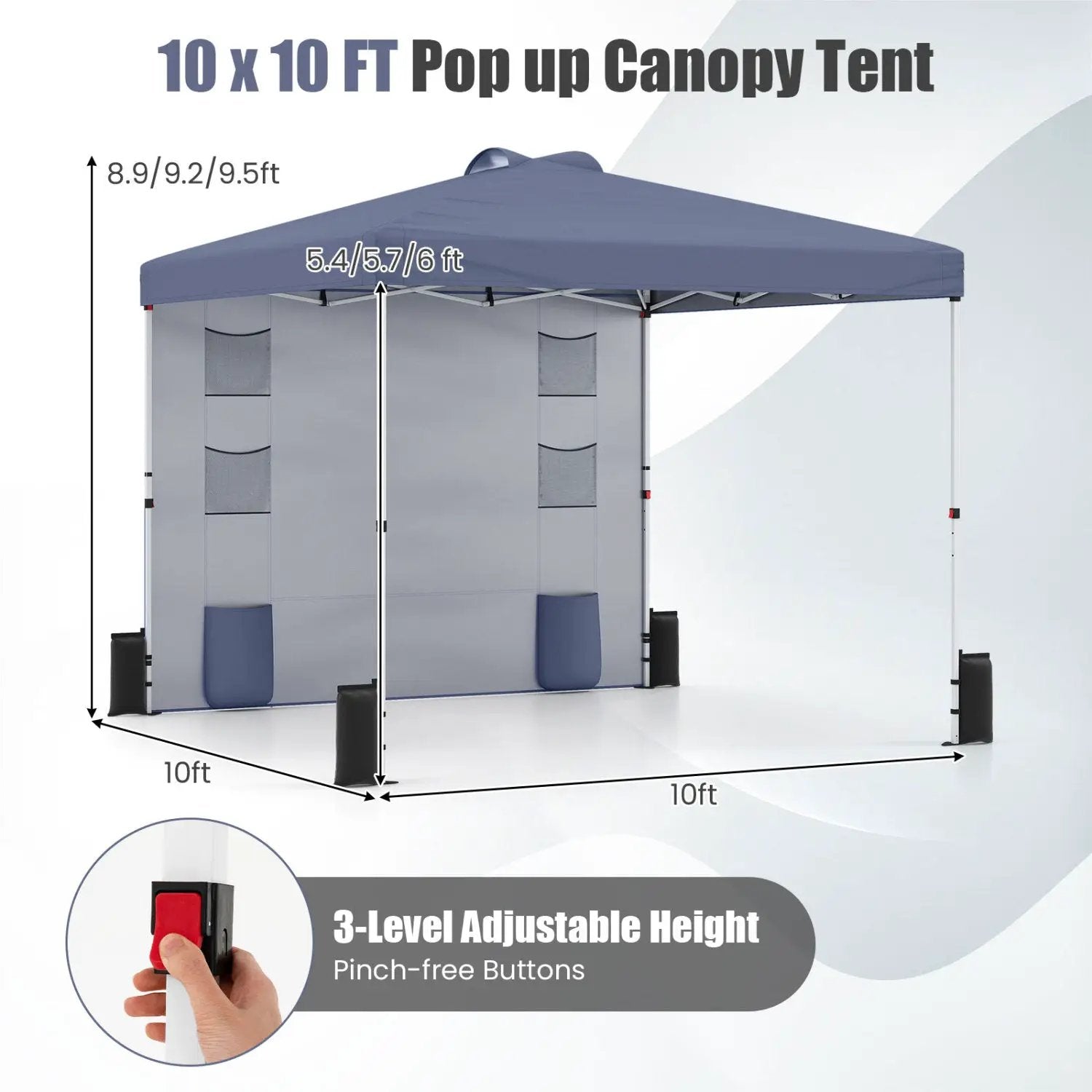 10 x 10 FT Pop up Canopy Tent with Sidewall 6 Pockets Instant Setup Commercial Gazebo by DirectDeals