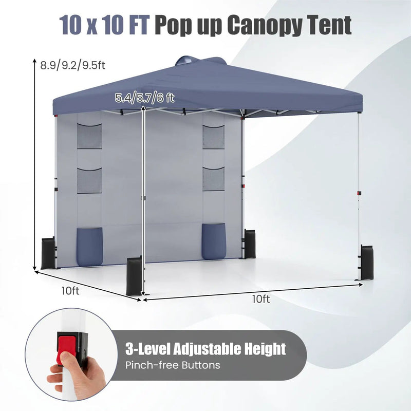 10 x 10 FT Pop up Canopy Tent with Sidewall 6 Pockets Instant Setup Commercial Gazebo by DirectDeals