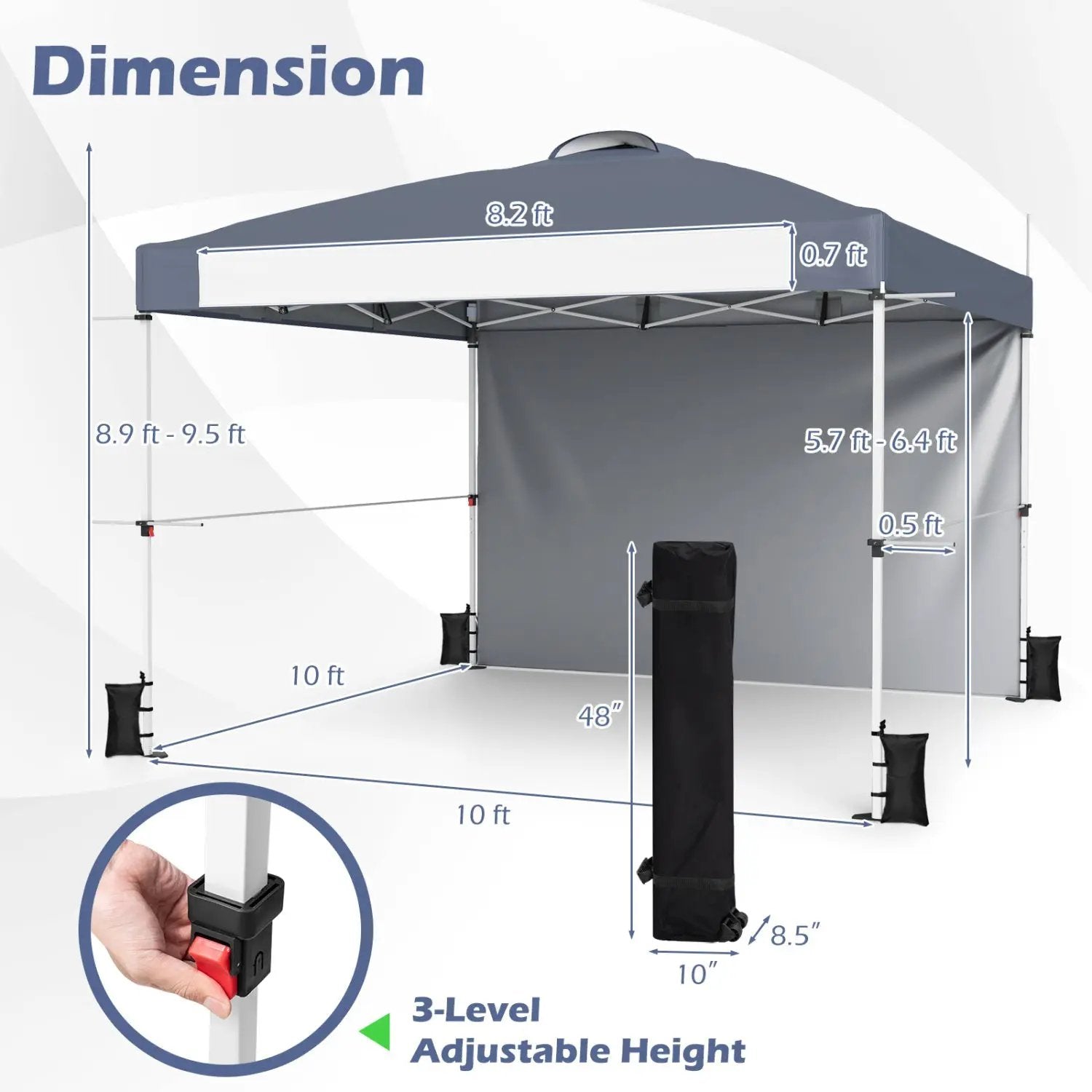 10x10 Pop-Up Canopy Tent with Roller Bag and Adjustable Height by DirectDeals
