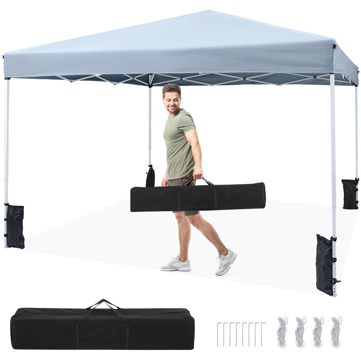 10 x 10 Feet Pop up Canopy Tent with Carrying Bag and 4 Sandbags, photo 12 of 24