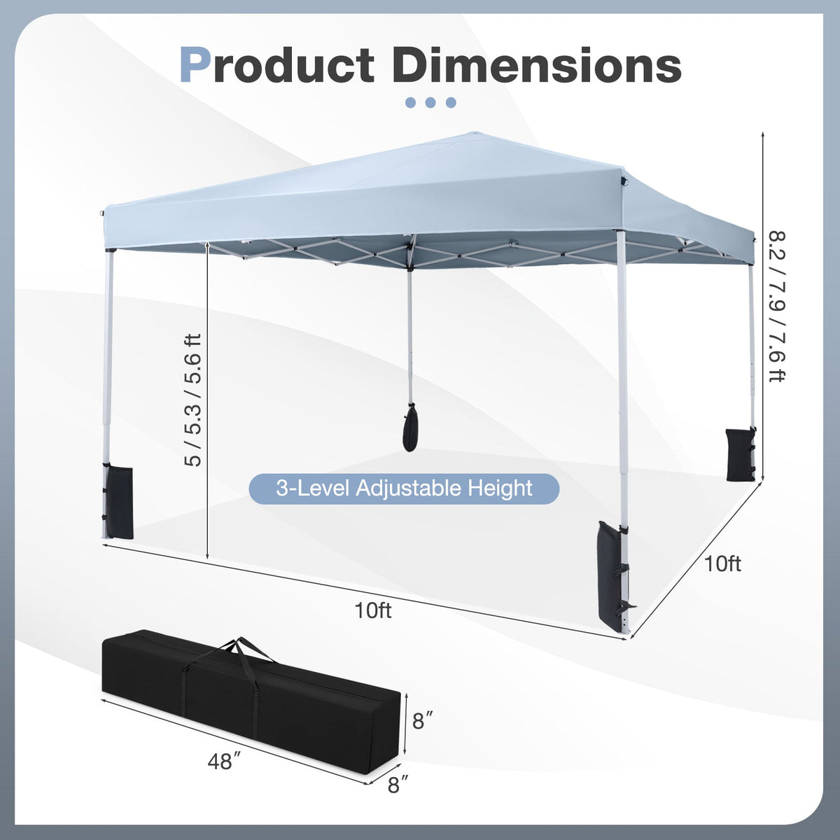 10 x 10 Feet Pop up Canopy Tent with Carrying Bag and 4 Sandbags, photo 14 of 24