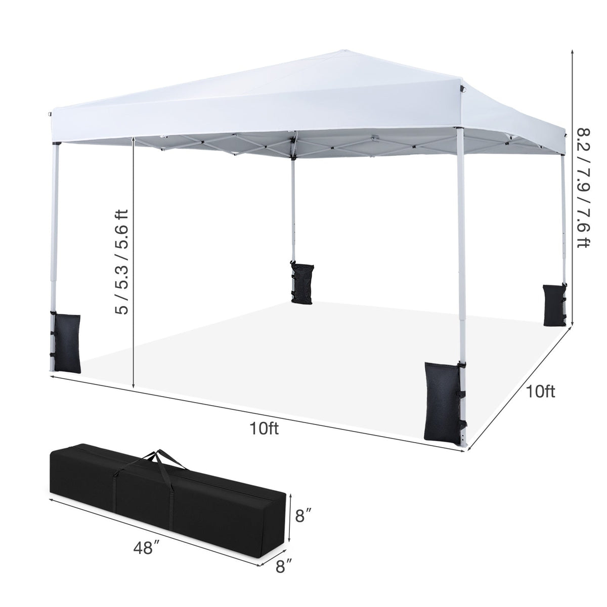 10 x 10 Feet Pop up Canopy Tent with Carrying Bag and 4 Sandbags, photo 13 of 24