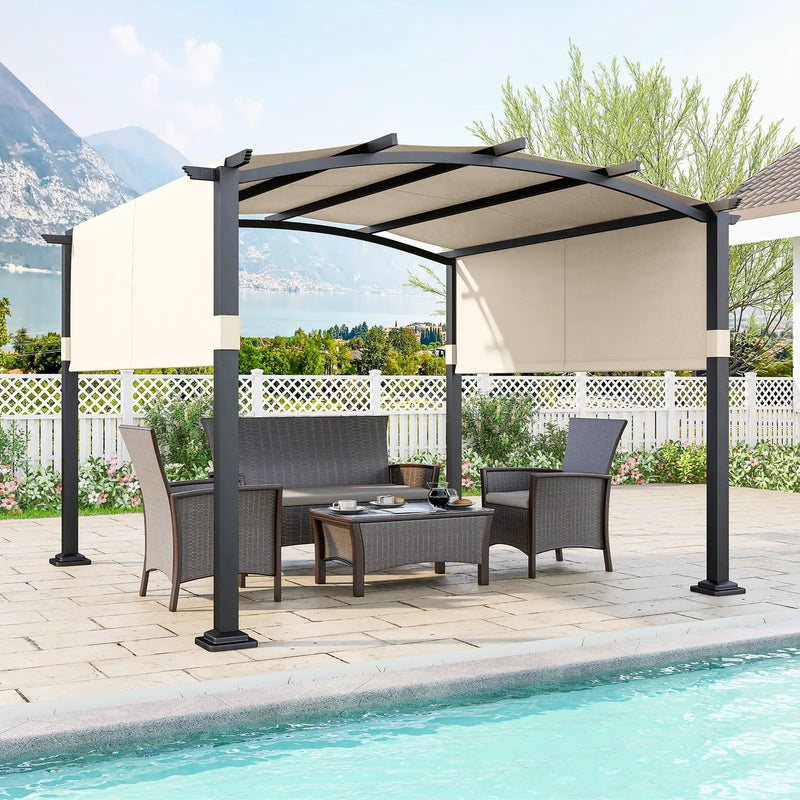 10 x 10 ft Outdoor Pergola Modern Arched Patio Garden Shelter with Retractable Sunshade Canopy by DirectDeals