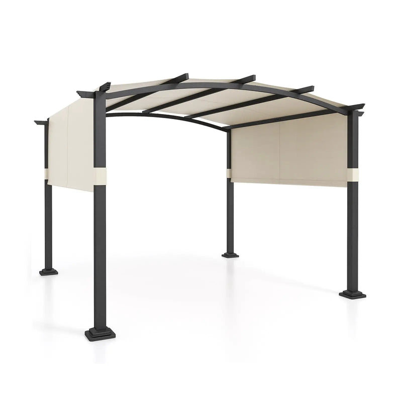10 x 10 ft Outdoor Pergola Modern Arched Patio Garden Shelter with Retractable Sunshade Canopy by DirectDeals