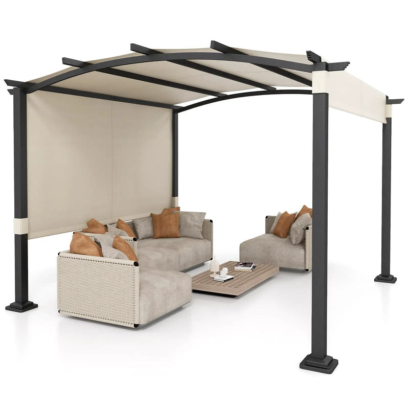 10 x 10 ft Outdoor Pergola Modern Arched Patio Garden Shelter with Retractable Sunshade Canopy by DirectDeals