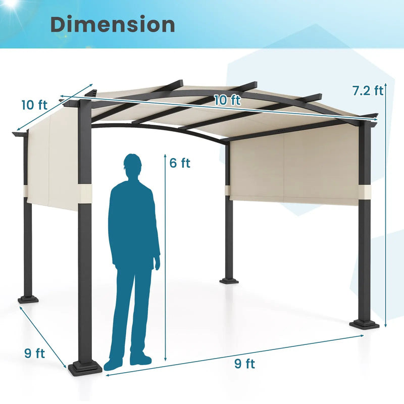 10 x 10 ft Outdoor Pergola Modern Arched Patio Garden Shelter with Retractable Sunshade Canopy by DirectDeals