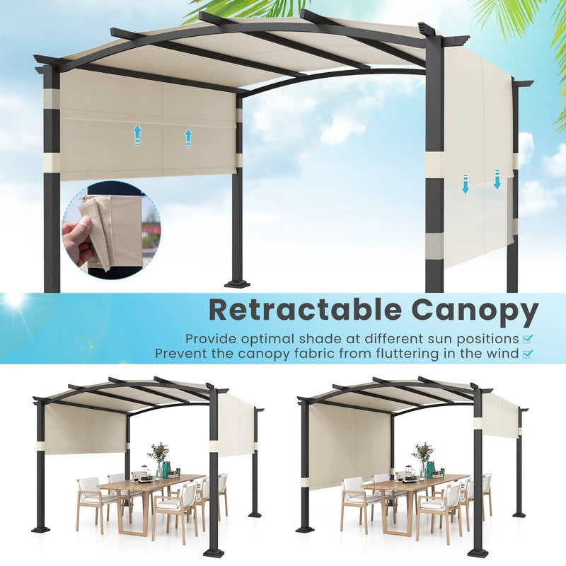 10 x 10 ft Outdoor Pergola Modern Arched Patio Garden Shelter with Retractable Sunshade Canopy by DirectDeals