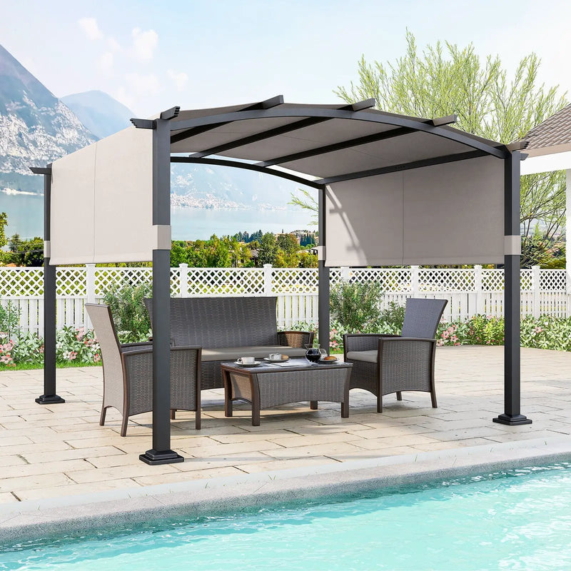 10 x 10 ft Outdoor Pergola Modern Arched Patio Garden Shelter with Retractable Sunshade Canopy by DirectDeals