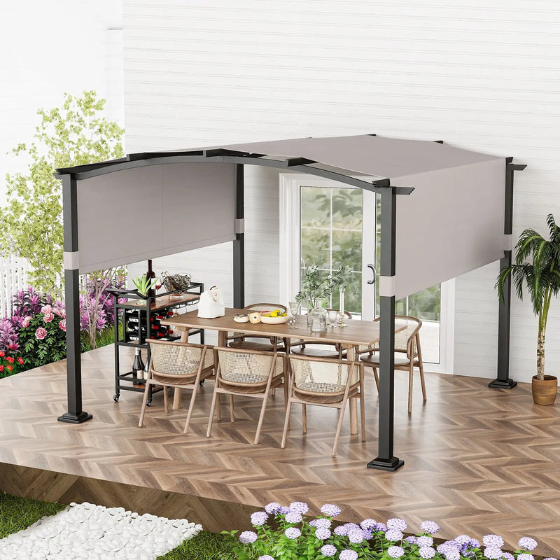 10 x 10 ft Outdoor Pergola Modern Arched Patio Garden Shelter with Retractable Sunshade Canopy by DirectDeals
