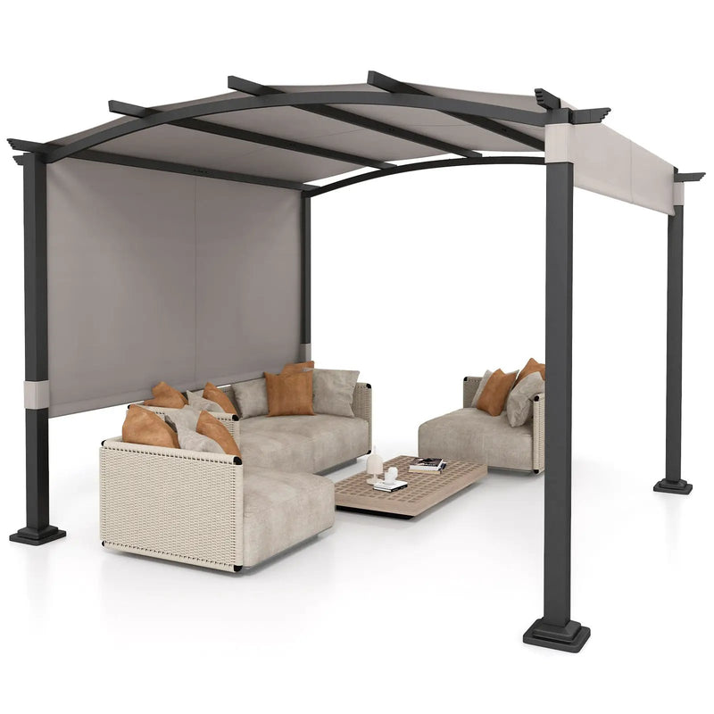 10 x 10 ft Outdoor Pergola Modern Arched Patio Garden Shelter with Retractable Sunshade Canopy by DirectDeals
