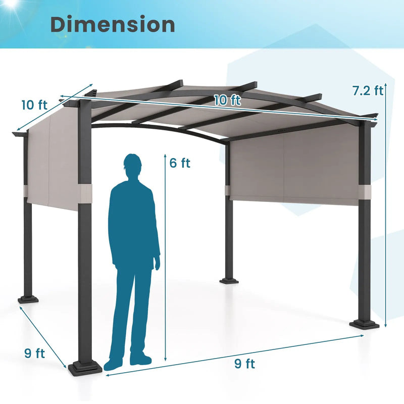 10 x 10 ft Outdoor Pergola Modern Arched Patio Garden Shelter with Retractable Sunshade Canopy by DirectDeals