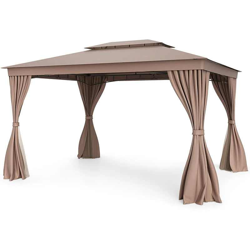10 x 13 Feet Patio Gazebo Double-Roof with Mesh Netting and Privacy Curtains by DirectDeals