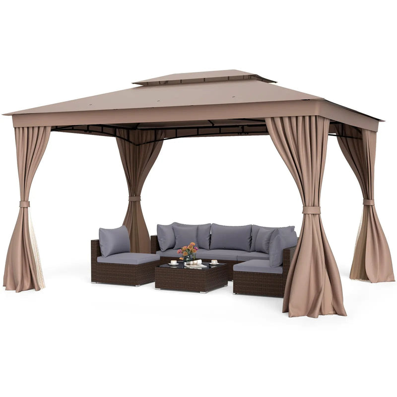 10 x 13 Feet Patio Gazebo Double-Roof with Mesh Netting and Privacy Curtains by DirectDeals