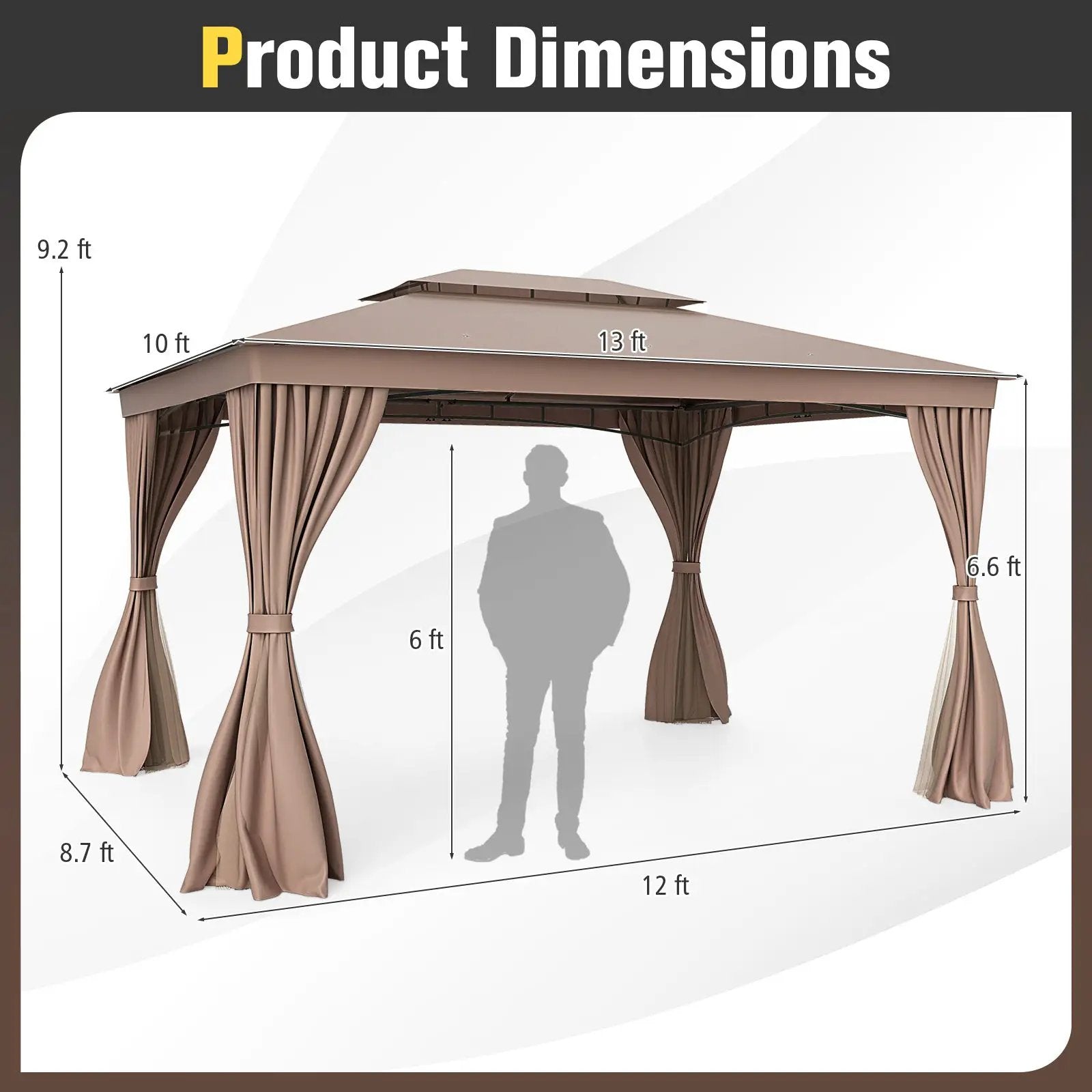 10 x 13 Feet Patio Gazebo Double-Roof with Mesh Netting and Privacy Curtains by DirectDeals