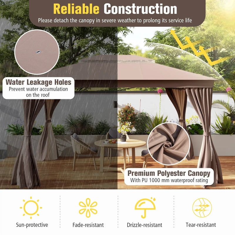 10 x 13 Feet Patio Gazebo Double-Roof with Mesh Netting and Privacy Curtains by DirectDeals