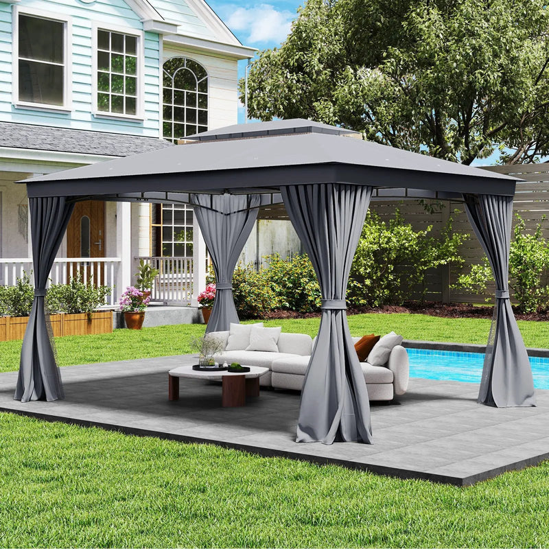 10 x 13 Feet Patio Gazebo Double-Roof with Mesh Netting and Privacy Curtains by DirectDeals