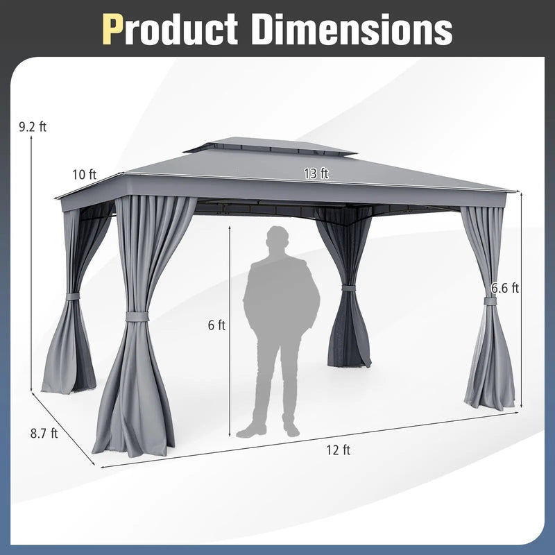 10 x 13 Feet Patio Gazebo Double-Roof with Mesh Netting and Privacy Curtains by DirectDeals