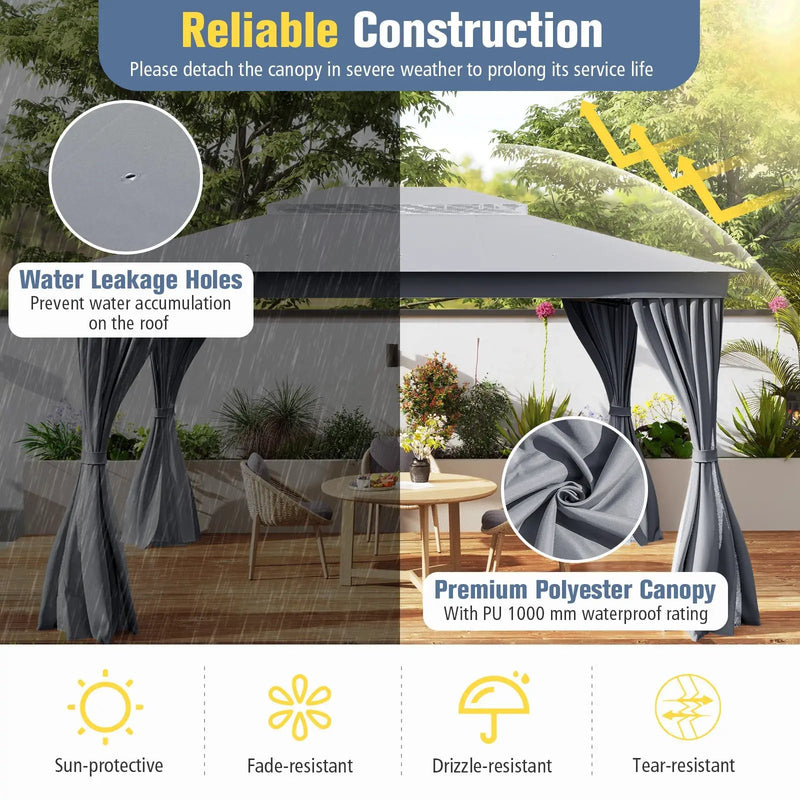 10 x 13 Feet Patio Gazebo Double-Roof with Mesh Netting and Privacy Curtains by DirectDeals