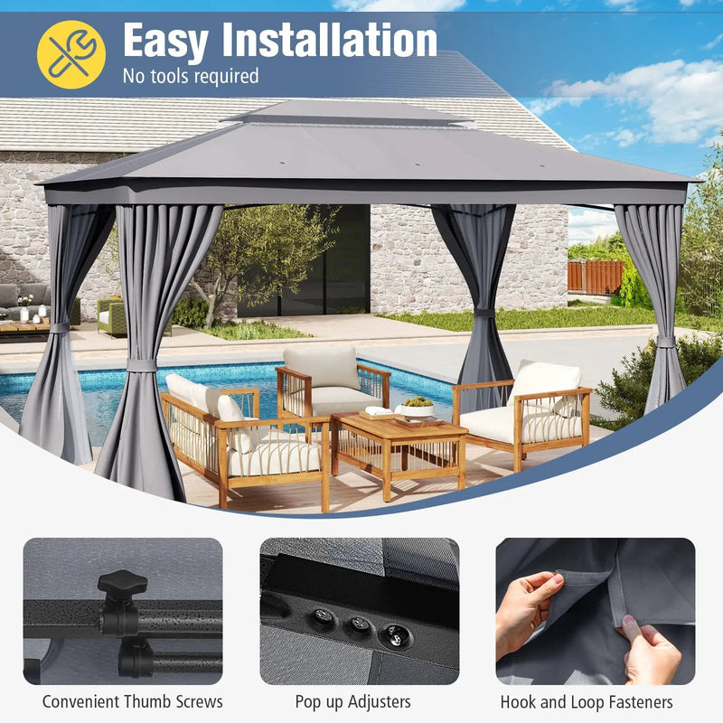 10 x 13 Feet Patio Gazebo Double-Roof with Mesh Netting and Privacy Curtains by DirectDeals