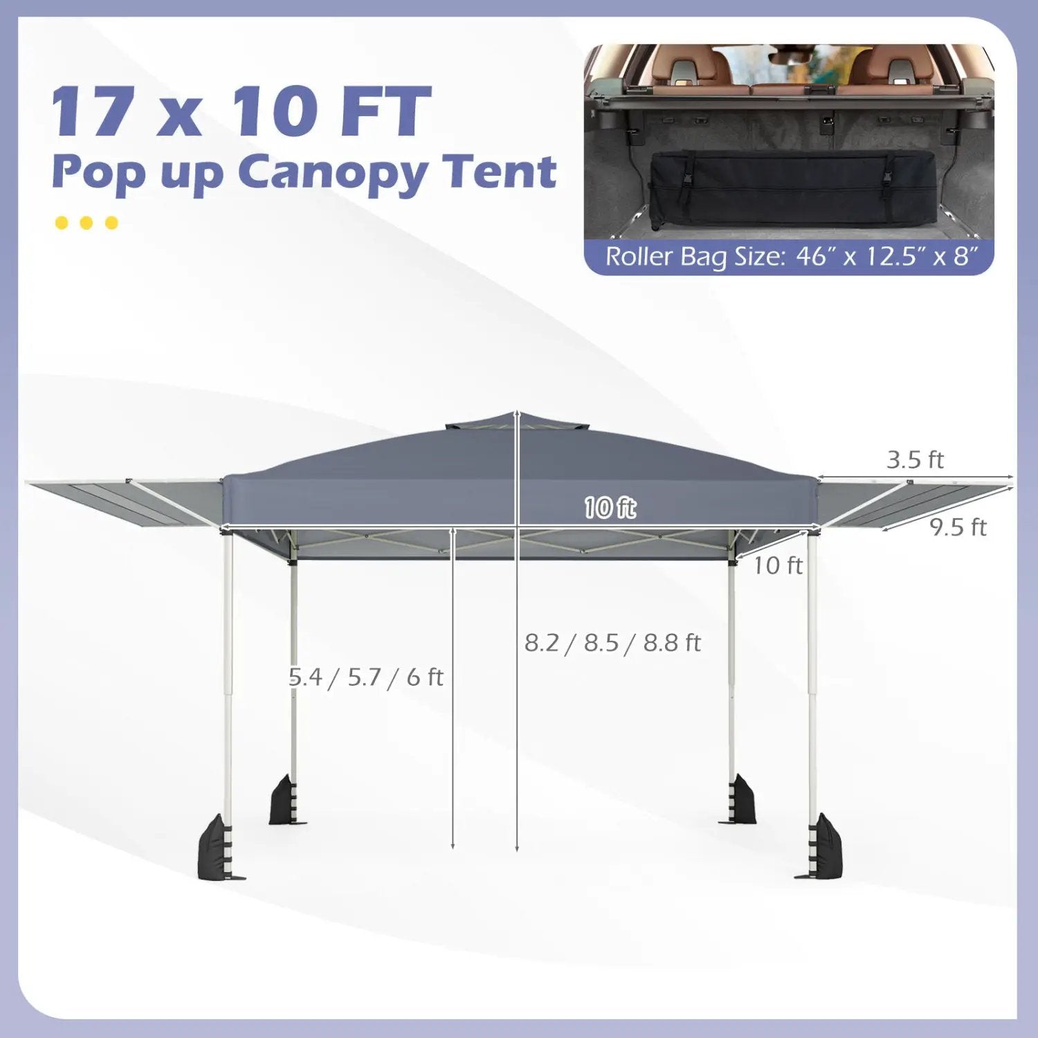 10 x 17 Feet Pop Up Canopy Tent with Dual Adjustable Awnings by DirectDeals