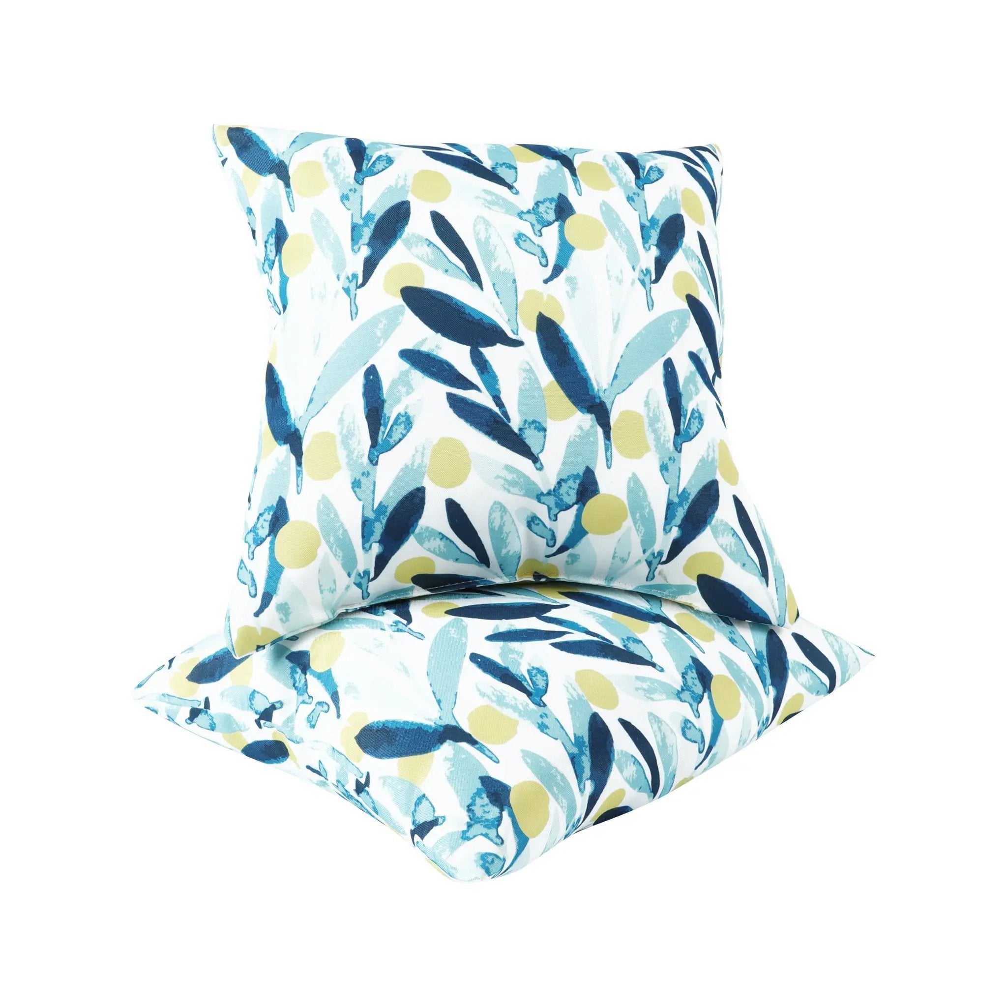 2 Pack Outdoor Waterproof Pillows - Blue Leaf (18x18 Inch) by HouseOfZazla