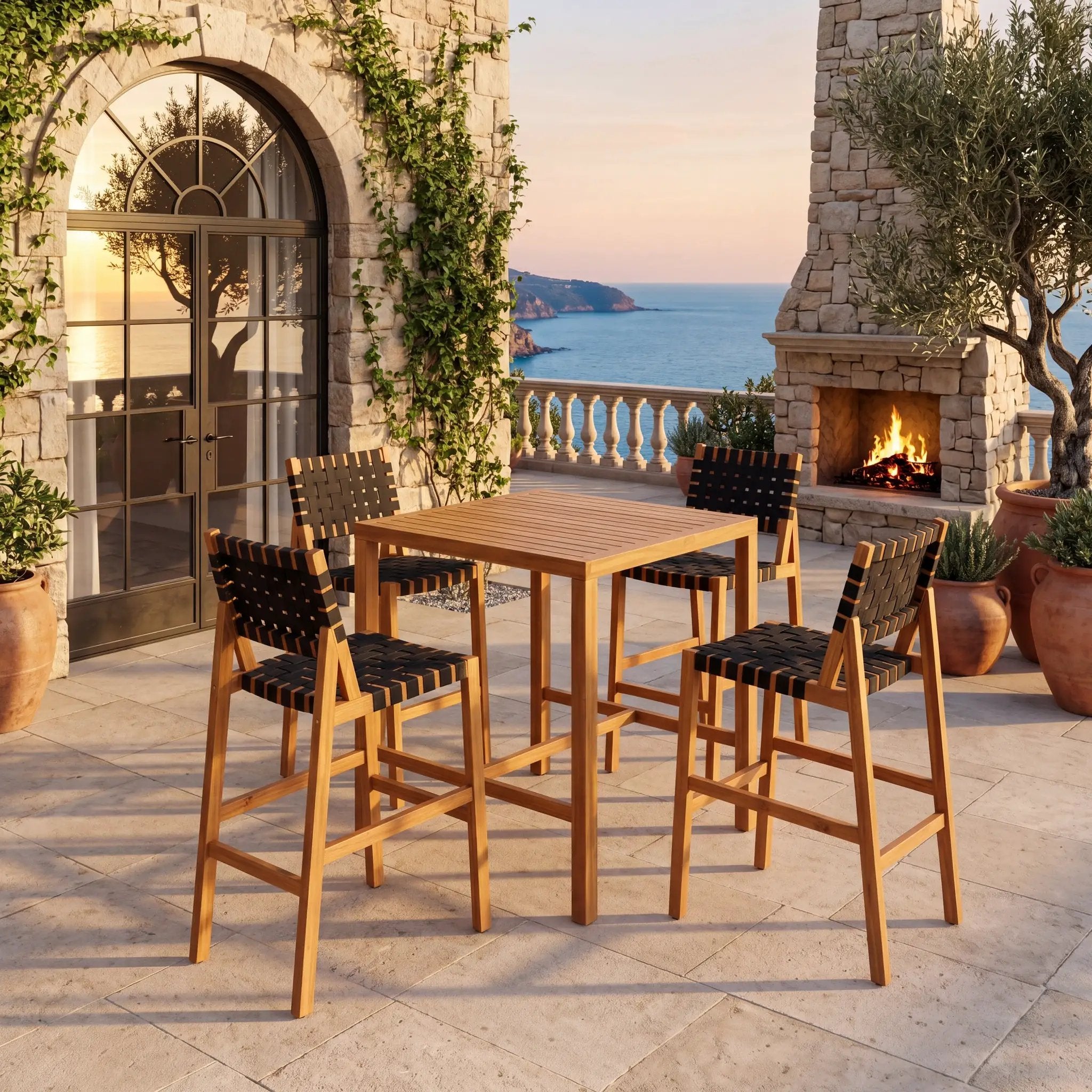 30.5 Inch Seat Height Outdoor Acacia Solid Wood Patio Furniture Set by HouseOfZazla