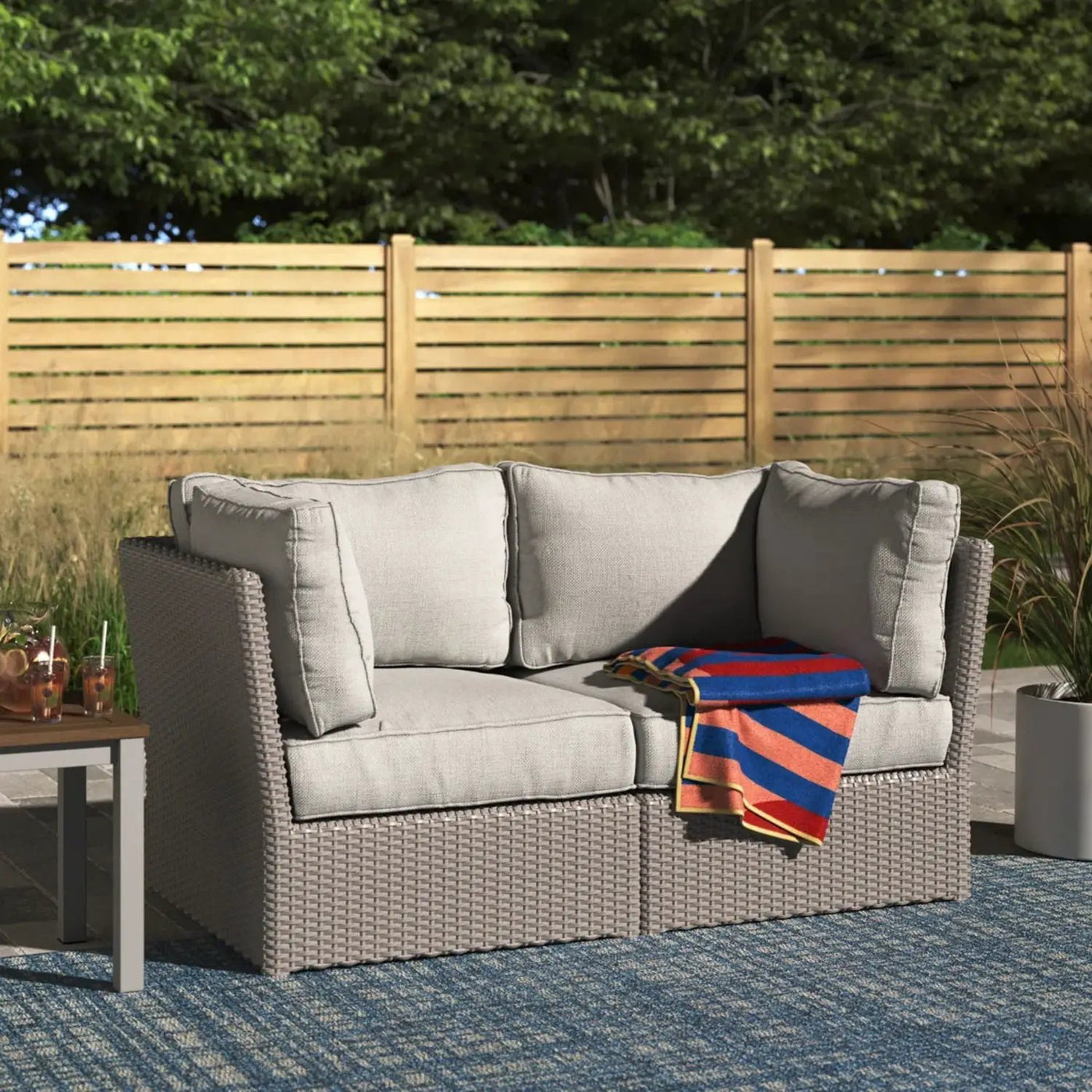 Modern Patio Wicker Loveseat With Cushions by Unique Piece Furniture