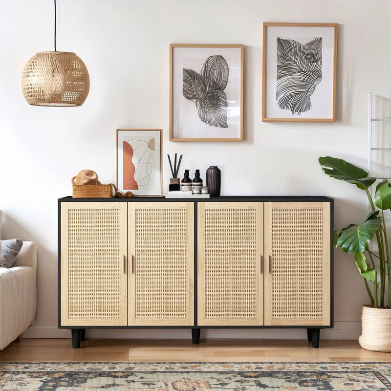 Elegant And Functional Rattan Decorative Storage Cabinet With 4 Doors by HouseOfZazla