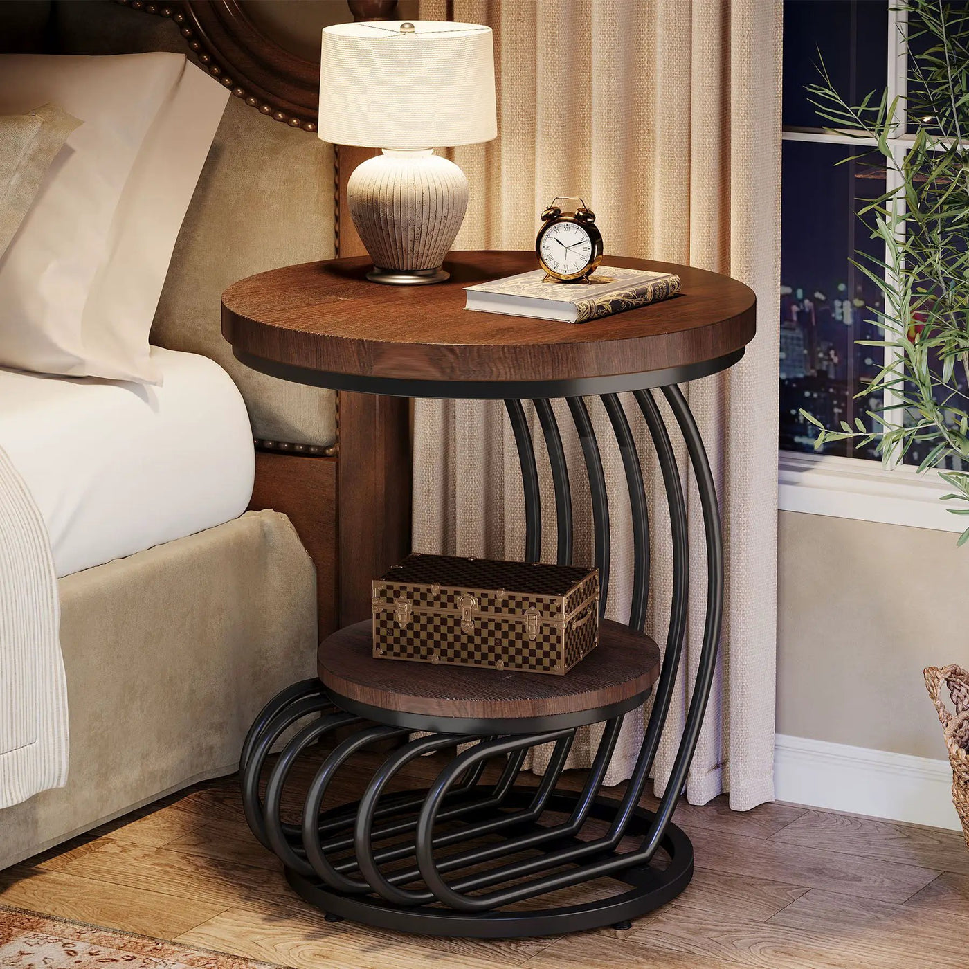 Round Vintage End Table With 2 Tier Storage by HouseOfZazla