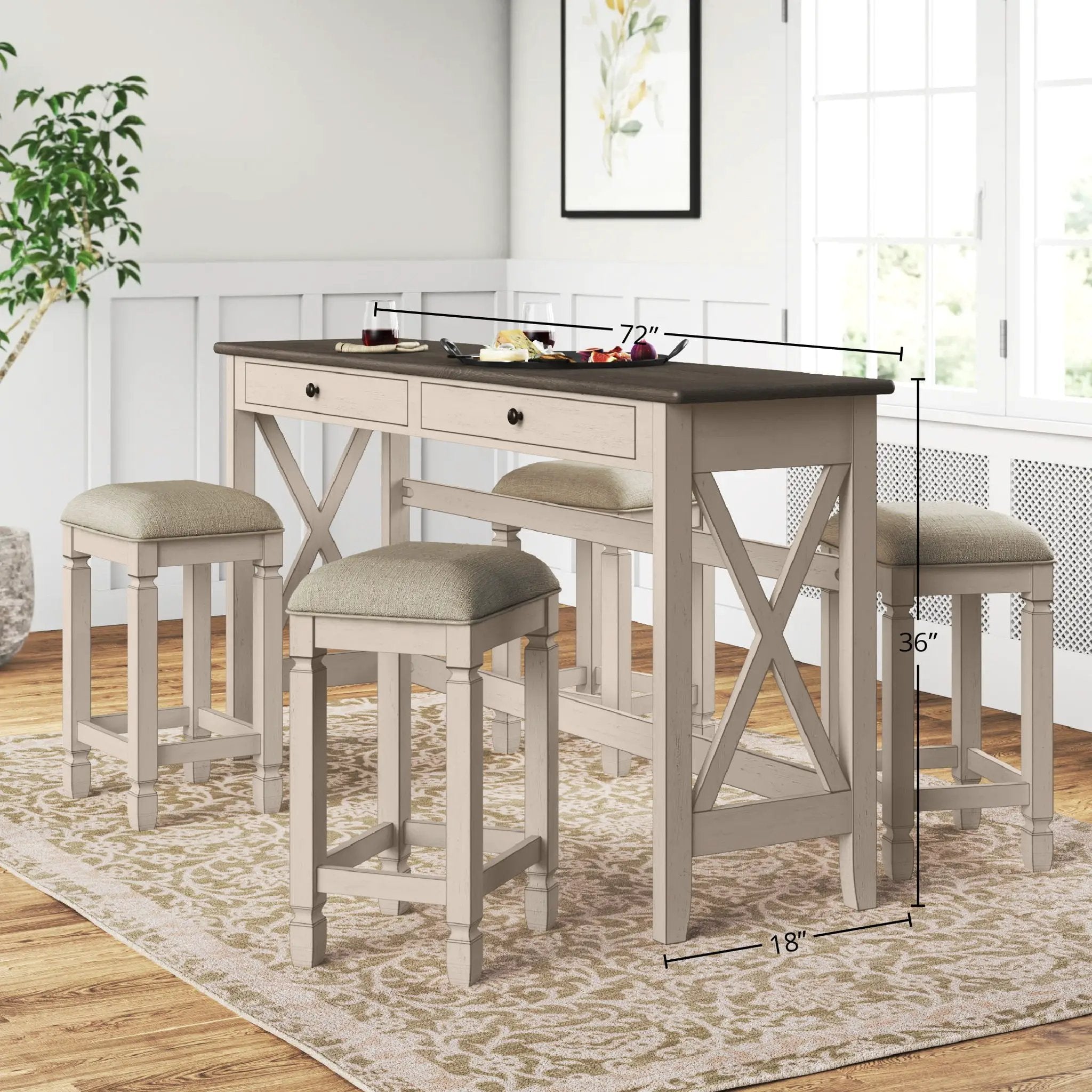 Console Table With 4 Stools - Antique White by HouseOfZazla