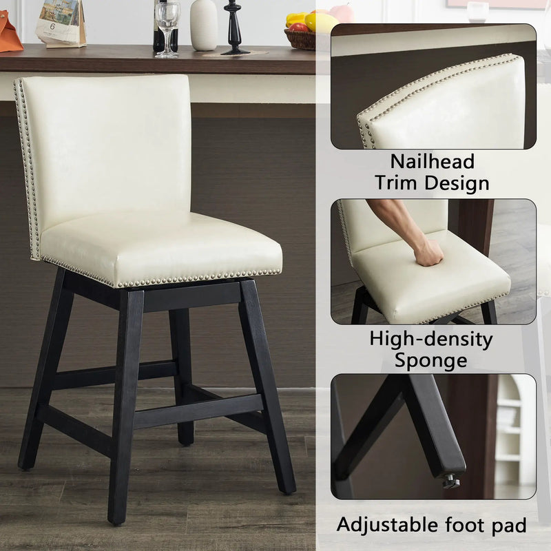 Upholstered Swivel Bar Stools High Back (Set of 2) - Cream White by Unique Piece Furniture