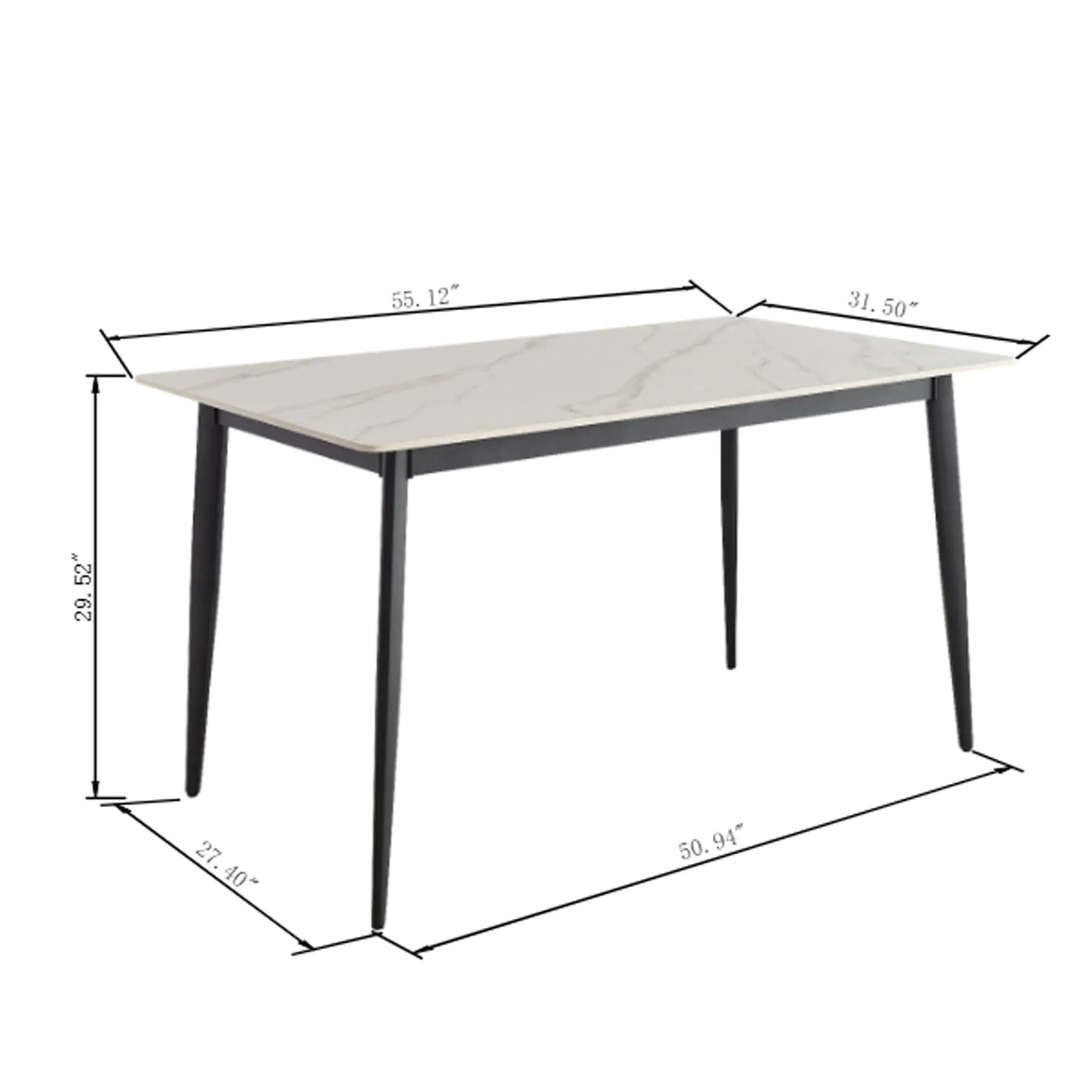 Dining Table Round White Sintered Stone Top Heavy Duty Metal Legs Waterproof Surface For Kitchen Dining Room Or Office Furniture - White / Black by Unique Piece Furniture