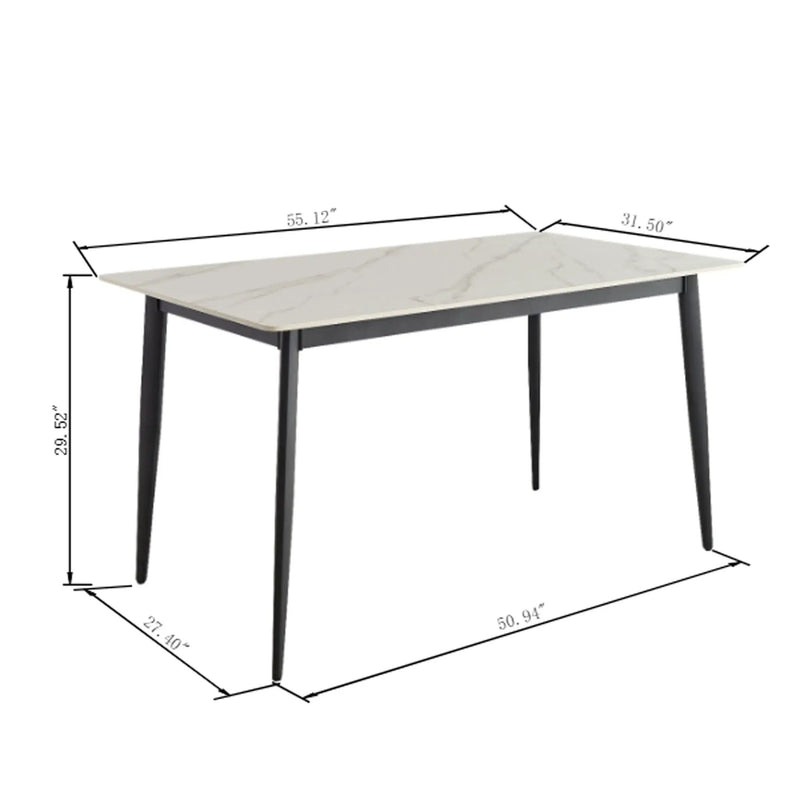 Dining Table Round White Sintered Stone Top Heavy Duty Metal Legs Waterproof Surface For Kitchen Dining Room Or Office Furniture - White / Black by Unique Piece Furniture
