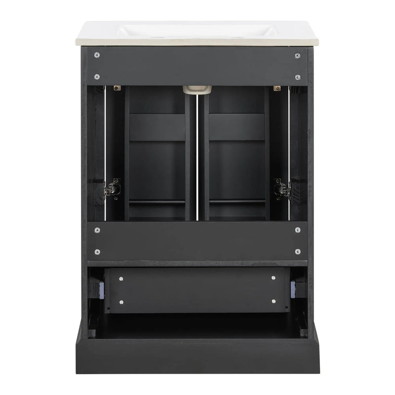 Bathroom Vanity With Sink, 1 Divided Drawer And 2 Soft Close Doors With Double Shelf