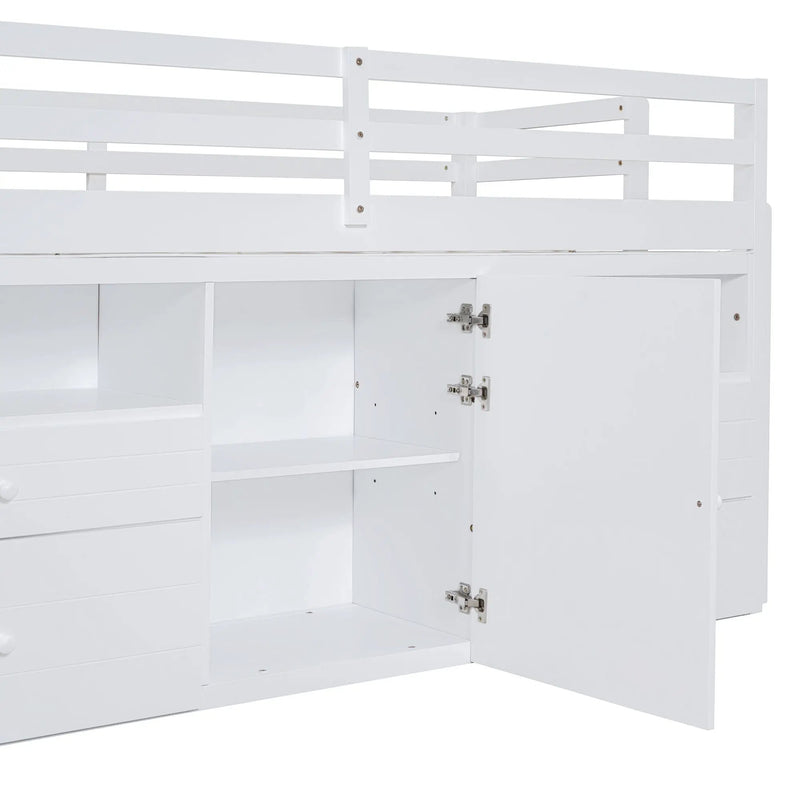 Loft Bed With 4 Drawers, Underneath Cabinet And Shelves