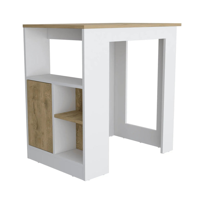 Kitchen Island Three Open Side Storage Shelves And One Push-To-Open Cabinet - White / Macadamia by Unique Piece Furniture