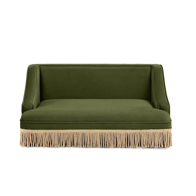 Duchess 33' Medium Princess Pet Bed Sofa with Fringe Skirt, Olive Green Velvet by HouseOfZazla