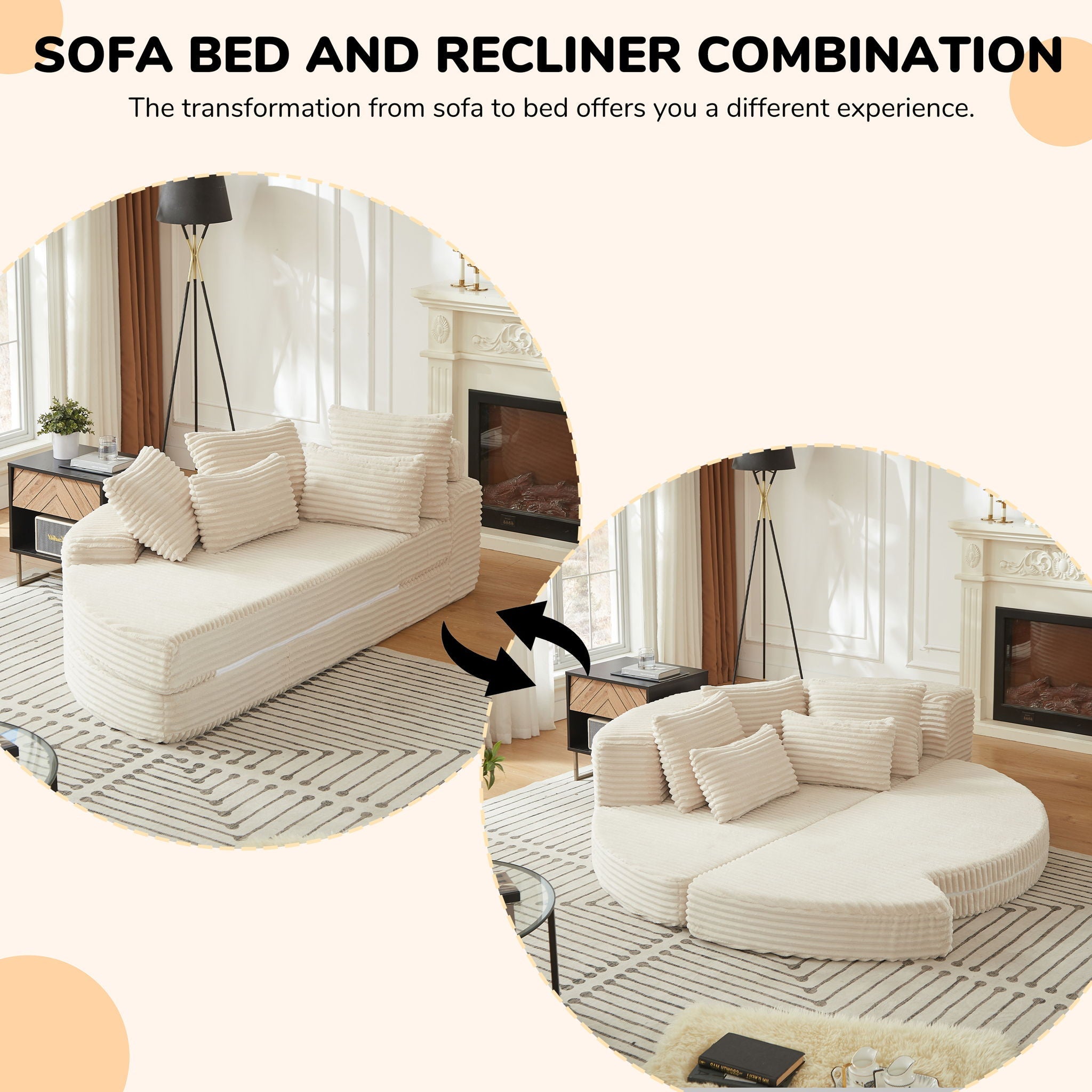 Semi Circular 2 In 1 Sofa Bed With Neck Pillow And Throw Pillows by HouseOfZazla