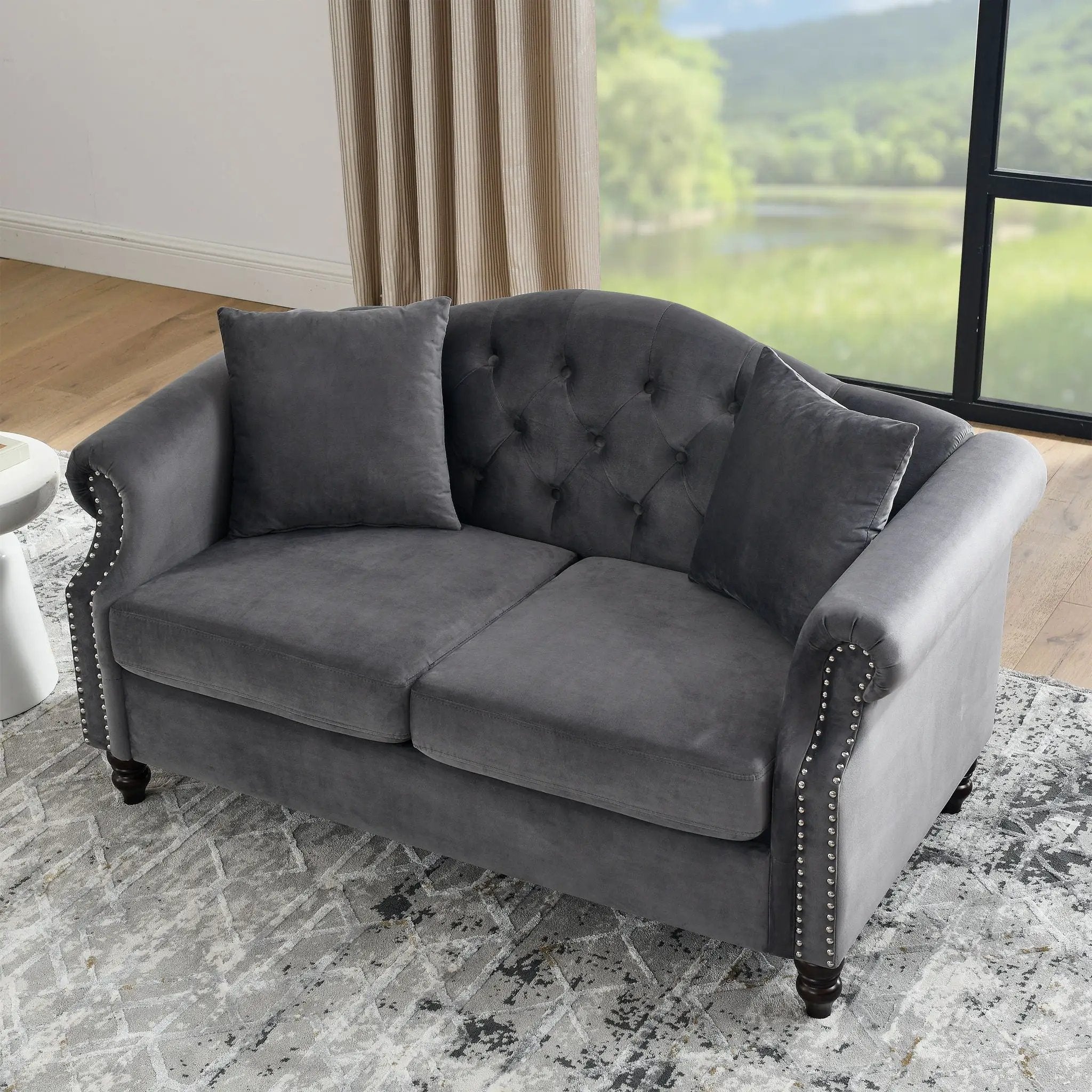 2 Seater Chesterfield Sofa With Rolled Arms And Nailhead Trim For Living Room by HouseOfZazla