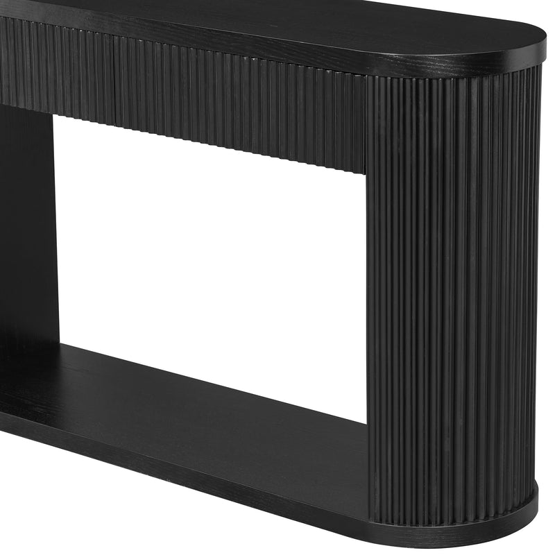 TREXM Oval Fluted Console Table with 2 Drawers and Bottom Shelf by HouseOfZazla