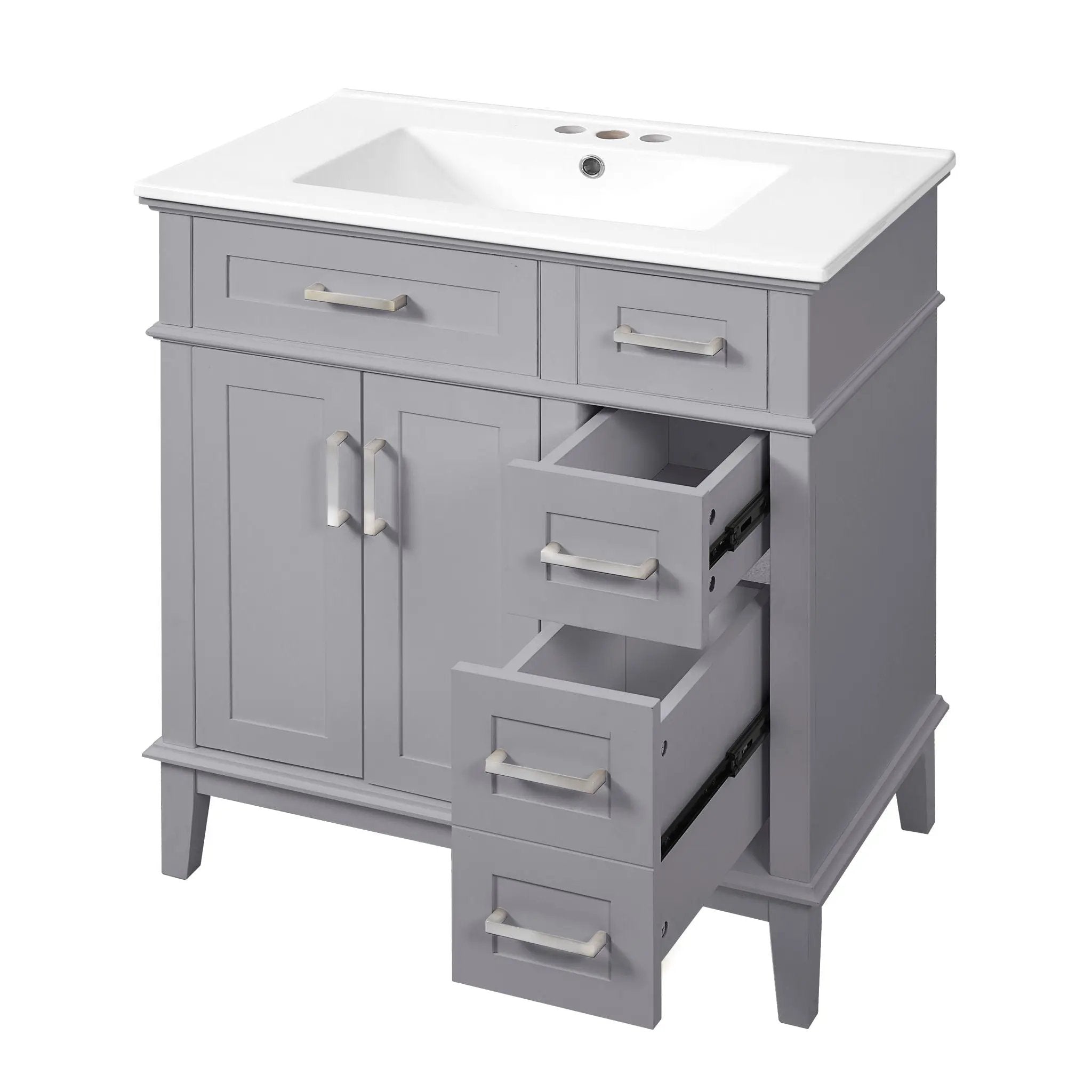 Modern Bathroom Vanity With Sink, Storage Cabinet, Soft Close Doors, Deep & Standard Drawers