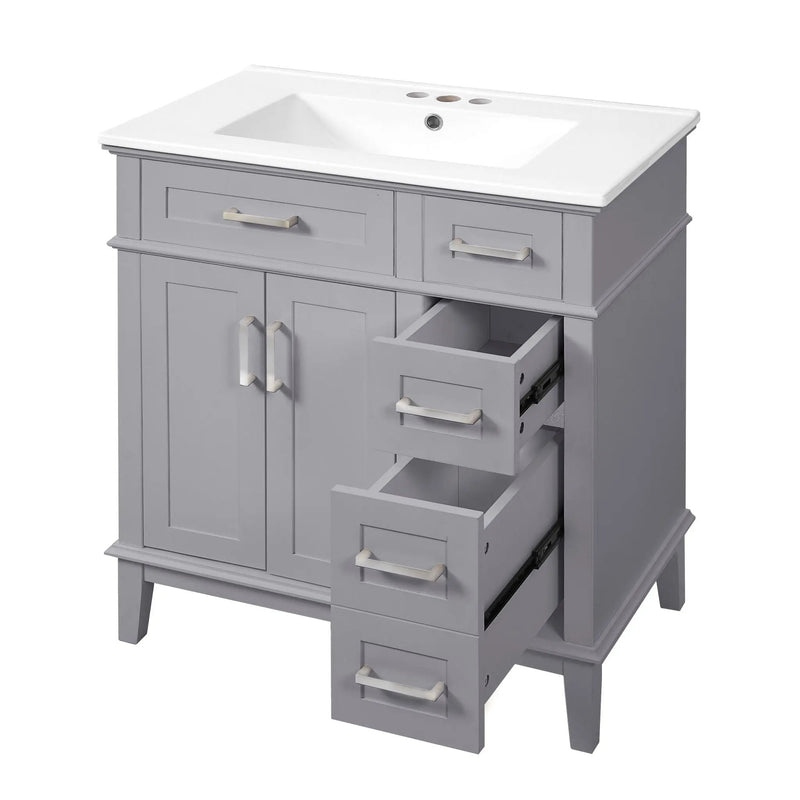 Modern Bathroom Vanity With Sink, Storage Cabinet, Soft Close Doors, Deep & Standard Drawers