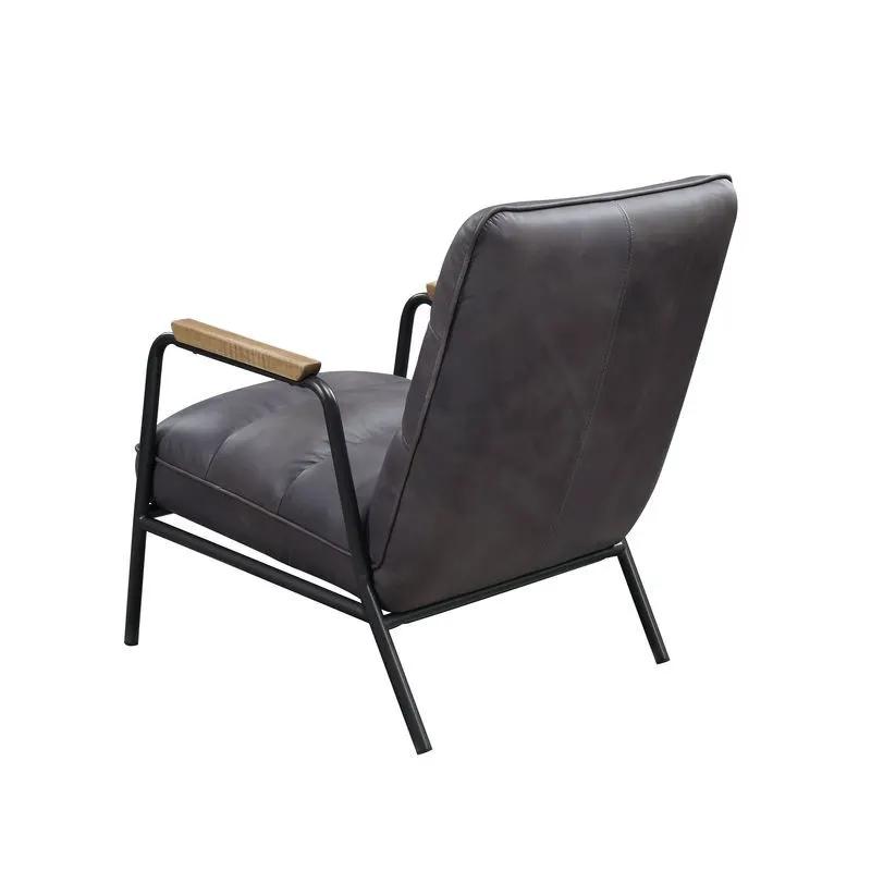 Nignu - Accent Chair - Gray Top Grain Leather & Matt Iron by Unique Piece Furniture