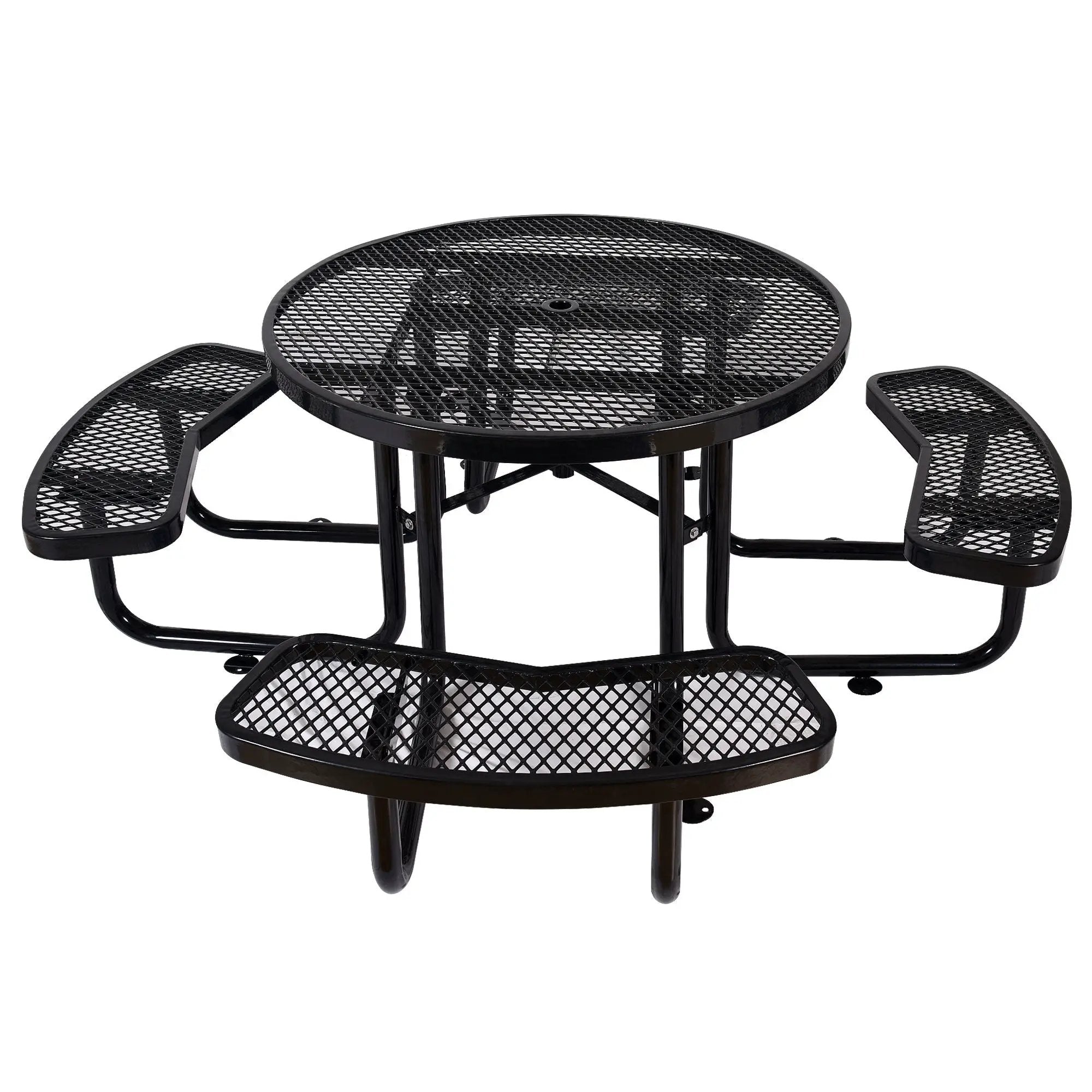 Round Outdoor Steel Picnic Table With Umbrella Pole by Unique Piece Furniture