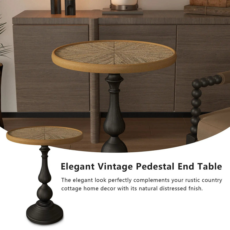 Round End Table With Pedestal Base - Natural Wood by Unique Piece Furniture